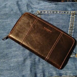 Rosetti Brown Faux Leather Wallet w/ Zip Around Closure Textured